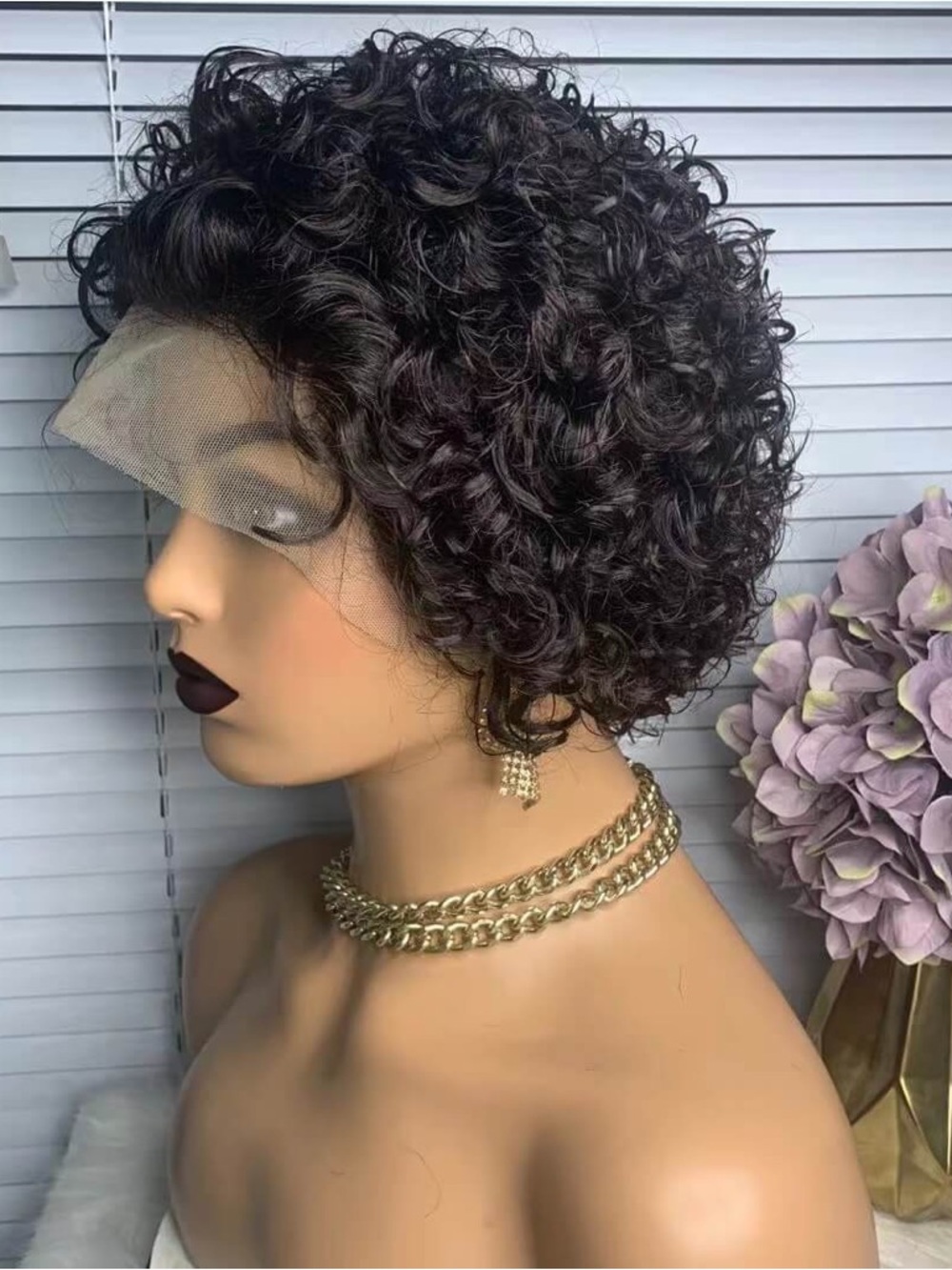 Short Black Curly Lace Front Wig - Voluminous Curls